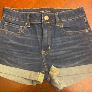 Aeropostale Flex Effects High-Rise Midi Shorts, Dark Wash, Size 2